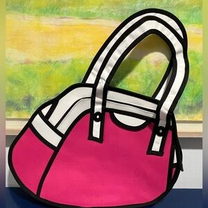 Cartoon Flat 2D Bag Purse Handbag Black Pink White Ruyihuang Pockets Novelty